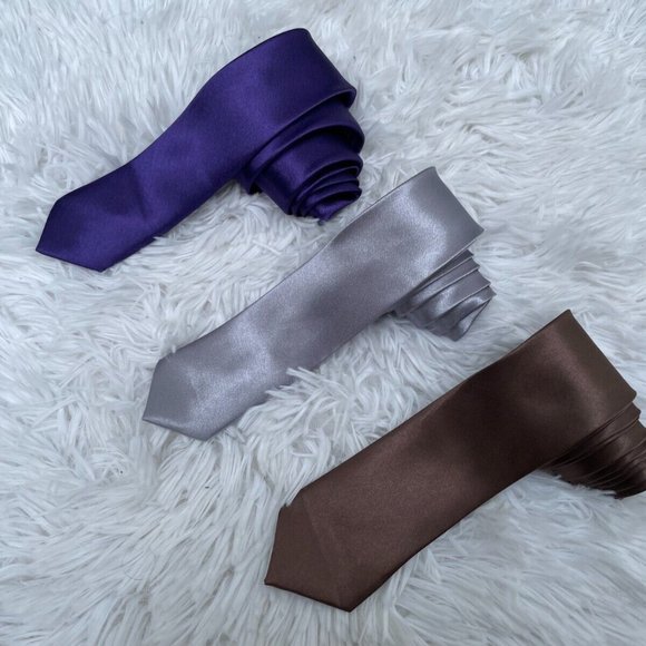 Other - 3 Ties Men Tie Slim Fit Fashion Neck Tie Brown Blue Gray Lot of 3 Ties